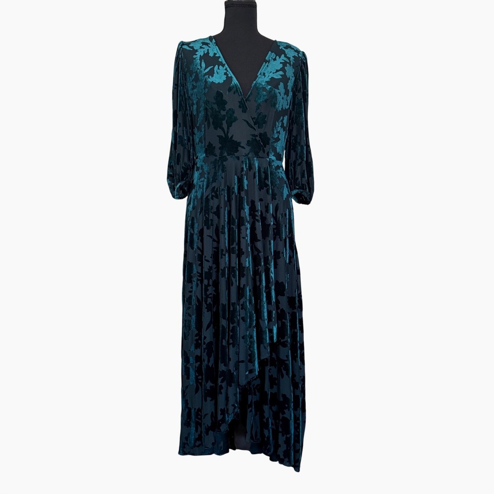 Calvin Klein Womens Floral Velvet Burnout Wrap High-Low Midi Dress Size 8 Gothic
